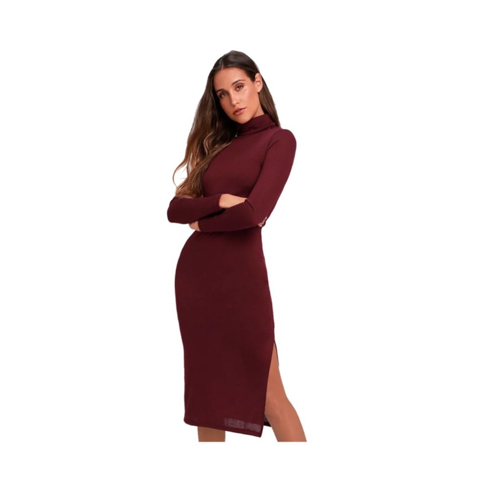 NWT Lulus Crescio Burgundy Turtleneck Midi Sweater Dress -  XSmall